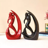 Modern Mermaid Sculptures - Red & Black Ceramic Showpiece Set for Living Room Decor