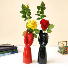 Set of 2 Hand-Shaped Ceramic Decorative Showpieces - Red & Black | Modern Home Decor