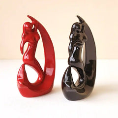 Modern Mermaid Sculptures - Red & Black Ceramic Showpiece Set for Living Room Decor