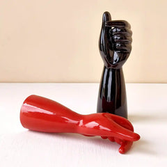 Set of 2 Hand-Shaped Ceramic Decorative Showpieces - Red & Black | Modern Home Decor