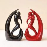 Modern Mermaid Sculptures - Red & Black Ceramic Showpiece Set for Living Room Decor