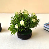 Artificial White Flower Plant – Elegant Greenery with Blooming Flowers in Black Pot | Decorative Accent for Home & Office | Low Maintenance Decor