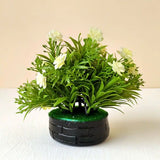 Artificial White Flower Plant – Elegant Greenery with Blooming Flowers in Black Pot | Decorative Accent for Home & Office | Low Maintenance Decor