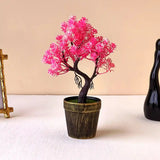 Artificial Pink Bonsai Tree – Elegant Miniature Tree with Stylish Black-Gold Pot | Perfect for Home & Office Decor | Low Maintenance Accent