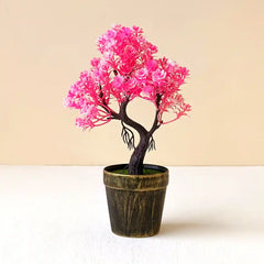 Artificial Pink Bonsai Tree – Elegant Miniature Tree with Stylish Black-Gold Pot | Perfect for Home & Office Decor | Low Maintenance Accent