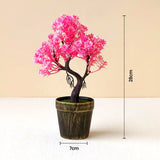 Artificial Pink Bonsai Tree – Elegant Miniature Tree with Stylish Black-Gold Pot | Perfect for Home & Office Decor | Low Maintenance Accent