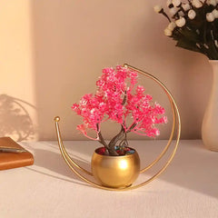 Deco Design Gallery Metal Golden Moon Shaped Planter for Home and Office Decor, Flower Pot