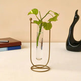 Elegant U-Shaped Golden Metal Flower Vase with Glass Tube Flower Pot