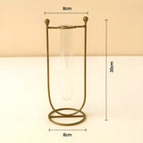 Elegant U-Shaped Golden Metal Flower Vase with Glass Tube Flower Pot