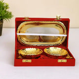 Golden Lotus Bowl Set with Embossed Tray - Kitchenware - Set of 2 Bowls Spoon with Tray