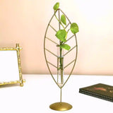 Golden Metal Leaf Shape Plant Holder with Glass Tube