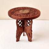 Hand-Carved Wooden Round Table - Premium Quality & Foldable, Side Table