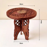 Hand-Carved Wooden Round Table - Premium Quality & Foldable, Side Table