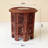 Hand-Carved Wooden Round Table - Premium Sheesham (Indian Rosewood) Wood, Side Table