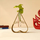 Heart-Shaped Gold Metal Flower Vase with Transparent Glass Tube for Home Decor - Ideal for Living Room, Bedroom, and Office