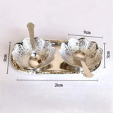 Silver Lotus Bowl Set with Embossed Tray - Kitchenware - Set of 2 Bowls Spoon with Tray