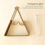 Stylish Triangle-Shaped Gold Metal Flower Vase with Glass Tube for Elegant Home and Office Decor