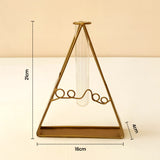 Stylish Triangle-Shaped Gold Metal Flower Vase with Glass Tube for Elegant Home and Office Decor