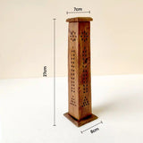 Traditional Hand-Carved Agar Batti Stand Incense Sticks Tower Made of Real Wood