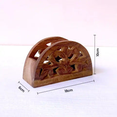 Wooden Carved Tissue Paper Holder, D Shape Net Jaali Art, Napkin Holder