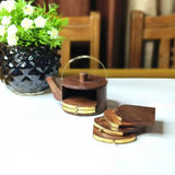 Wooden Coasters Set of 6 with Kettle Design Holder for Tea Coffee Cups, Mugs, Glass Ideal for Home, Kitchen, Office