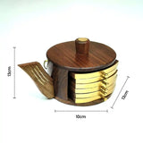 Wooden Coasters Set of 6 with Kettle Design Holder for Tea Coffee Cups, Mugs, Glass Ideal for Home, Kitchen, Office