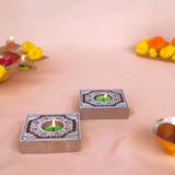 Handmade Square-Shaped Wooden Tea Light Candle Holder | Perfect for Diwali, Rangoli, & Festival Decorations