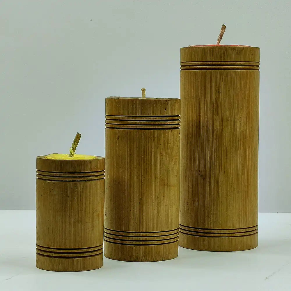Bamboo Candle Set Of 3 - Natural Eco-Friendly Decor