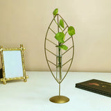 Golden Metal Leaf Shape Plant Holder with Glass Tube