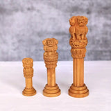 Wooden Ashok Stambh Pillar Statue - Handcrafted Ashoka Stambh Showpiece for Home Decor (Set of 3)