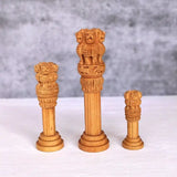 Wooden Ashok Stambh Pillar Statue - Handcrafted Ashoka Stambh Showpiece for Home Decor (Set of 3)