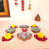 Wooden Leaf-Shaped Block Print Tea Light Holder | Perfect for Diwali, Rangoli & Home Décor