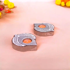 Wooden Paan-Shaped Block Print Tea Light Holder | Perfect for Diwali, Rangoli & Home Décor